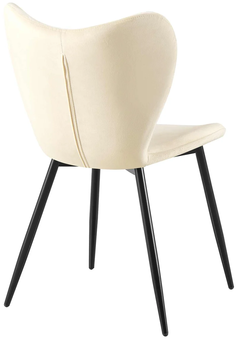 Chaise de salle à manger x1 dossier forme arrondie en papillon en velours crème à quatre pieds en métal noir 10_0007582