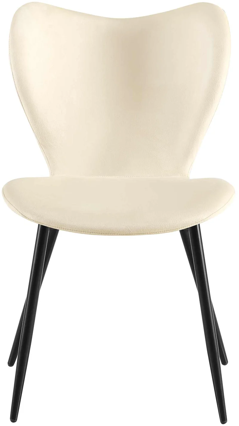 Chaise de salle à manger x1 dossier forme arrondie en papillon en velours crème à quatre pieds en métal noir 10_0007582