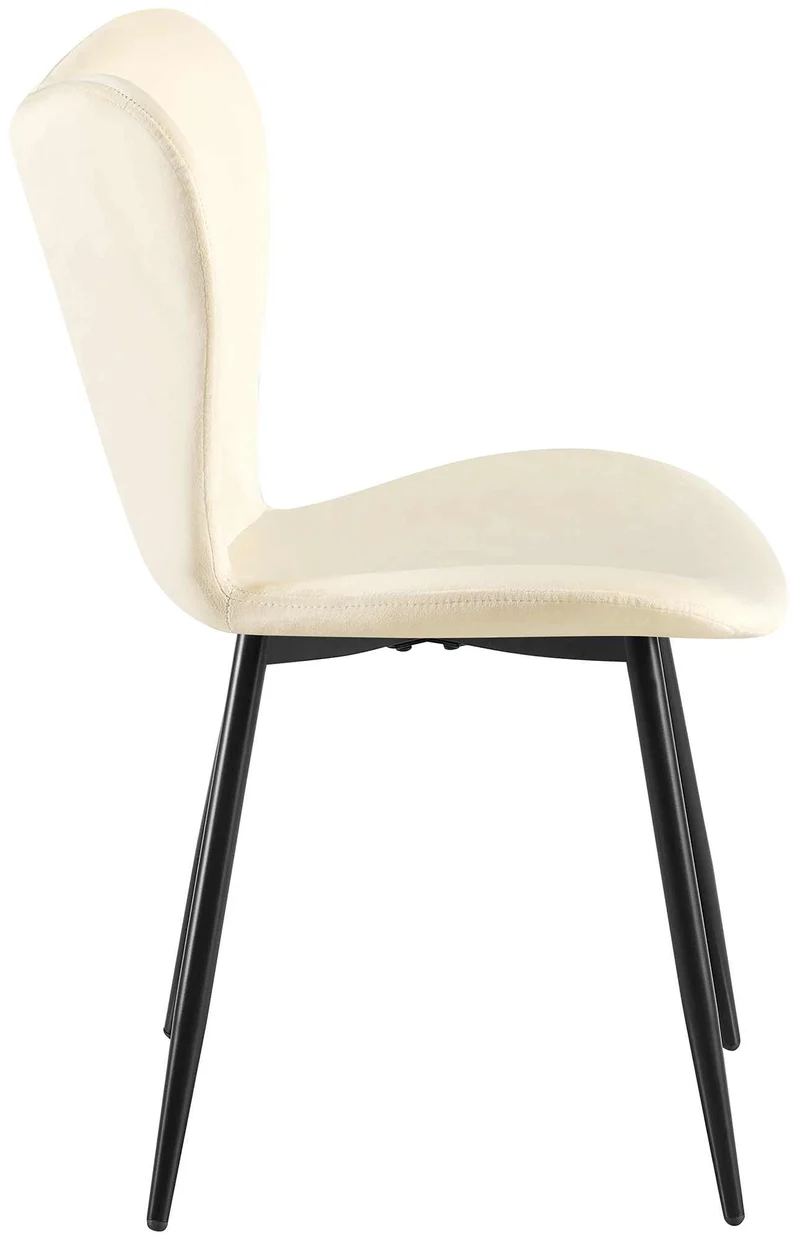 Chaise de salle à manger x1 dossier forme arrondie en papillon en velours crème à quatre pieds en métal noir 10_0007582
