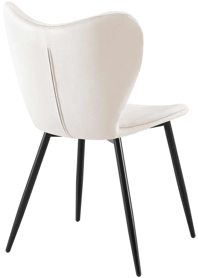 Chaise de salle à manger x1 dossier forme arrondie en papillon en velours gris cadre à quatre pieds en métal noir 10_0007581