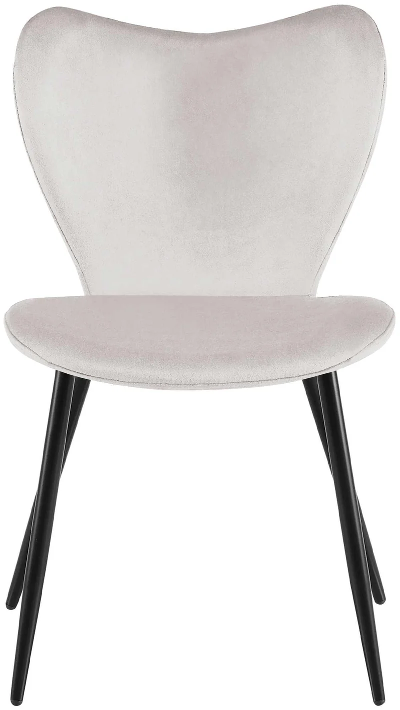 Chaise de salle à manger x1 dossier forme arrondie en papillon en velours gris cadre à quatre pieds en métal noir 10_0007581