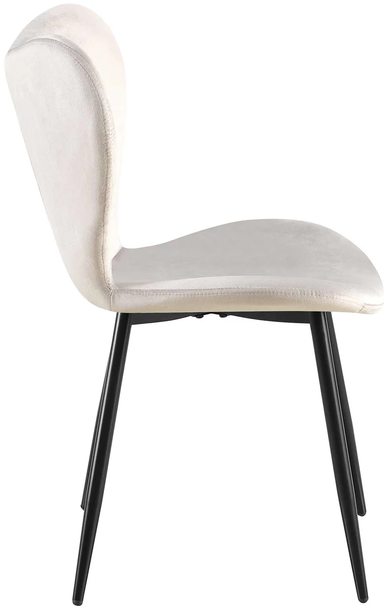 Chaise de salle à manger x1 dossier forme arrondie en papillon en velours gris cadre à quatre pieds en métal noir 10_0007581