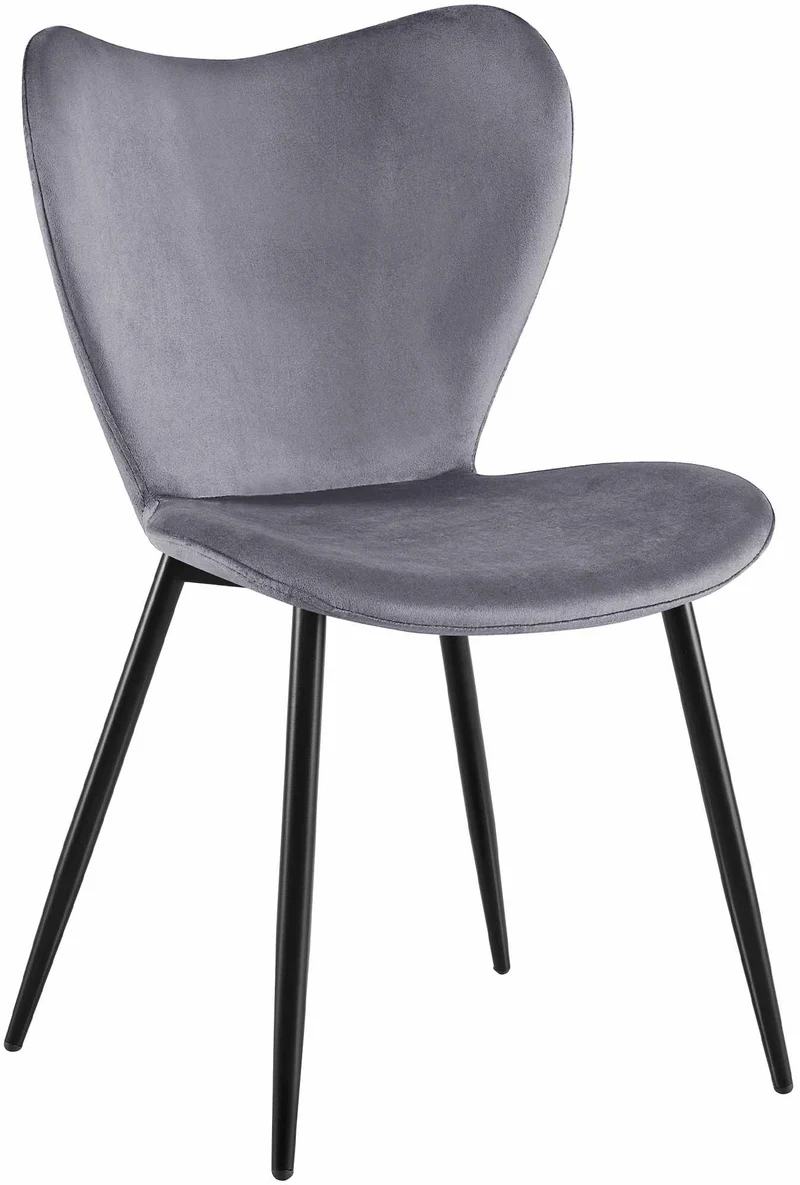 Chaise de salle à manger x1 dossier forme arrondie en papillon en velours gris foncé cadre à quatre pieds en métal noir 10_0007580