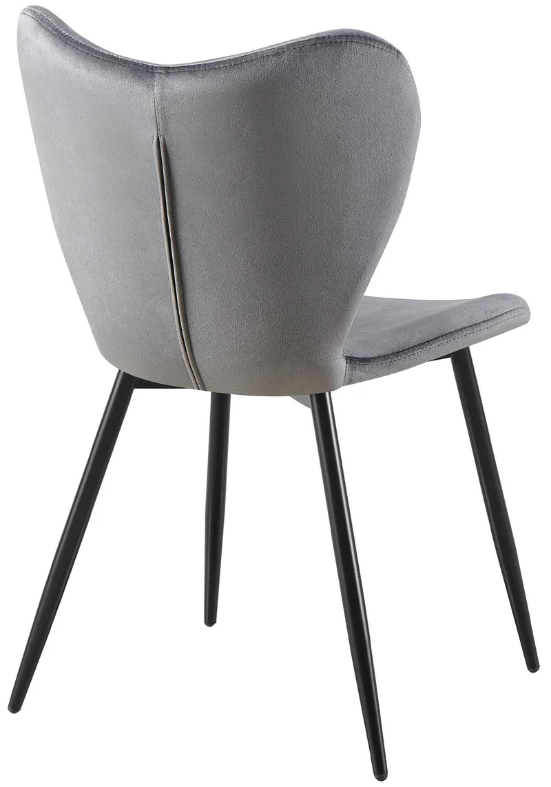 Chaise de salle à manger x1 dossier forme arrondie en papillon en velours gris foncé cadre à quatre pieds en métal noir 10_0007580