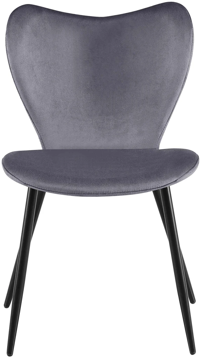 Chaise de salle à manger x1 dossier forme arrondie en papillon en velours gris foncé cadre à quatre pieds en métal noir 10_0007580
