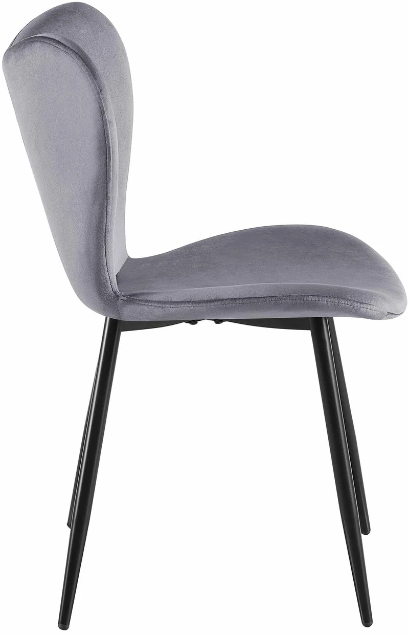 Chaise de salle à manger x1 dossier forme arrondie en papillon en velours gris foncé cadre à quatre pieds en métal noir 10_0007580
