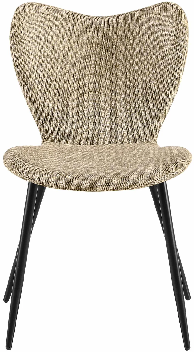 Chaise de salle à manger x1 dossier forme arrondie en papillon en tissu taupe cadre à quatre pieds en métal noir 10_0007579