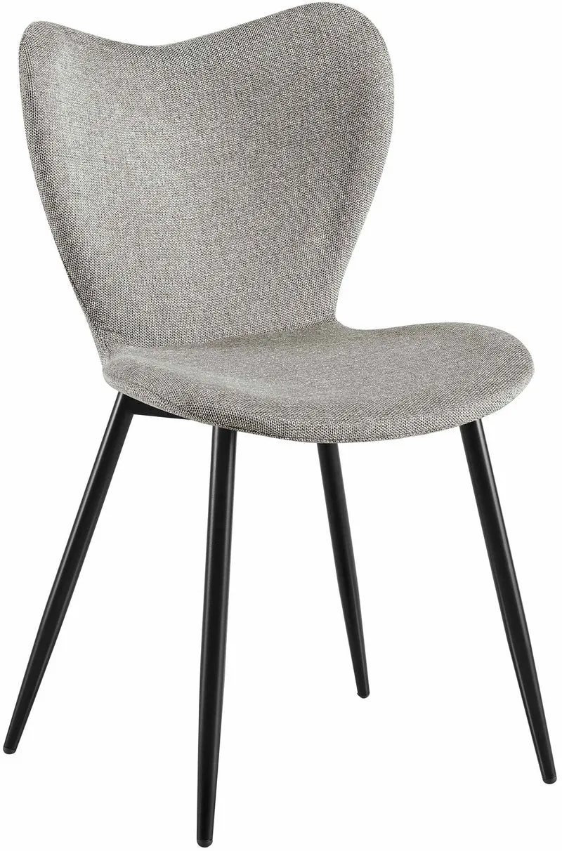Chaise de salle à manger x1 dossier forme arrondie en papillon en tissu gris cadre à quatre pieds en métal noir 10_0007578