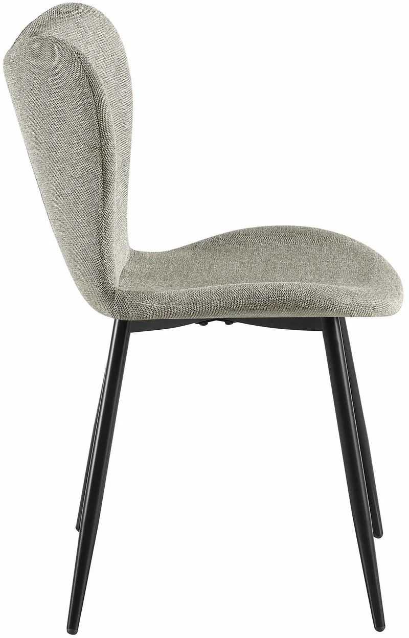Chaise de salle à manger x1 dossier forme arrondie en papillon en tissu gris cadre à quatre pieds en métal noir 10_0007578