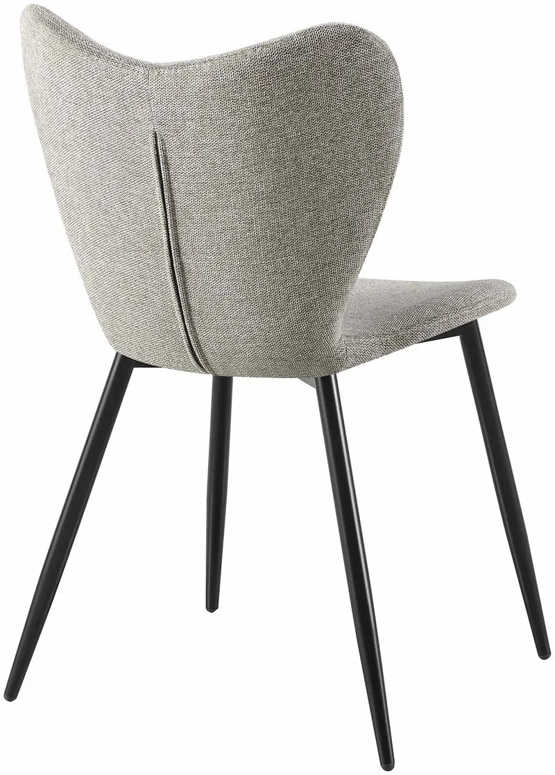 Chaise de salle à manger x1 dossier forme arrondie en papillon en tissu gris cadre à quatre pieds en métal noir 10_0007578