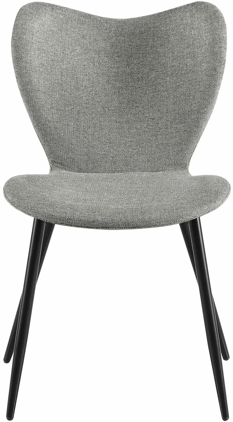 Chaise de salle à manger x1 dossier forme arrondie en papillon en tissu gris cadre à quatre pieds en métal noir 10_0007578