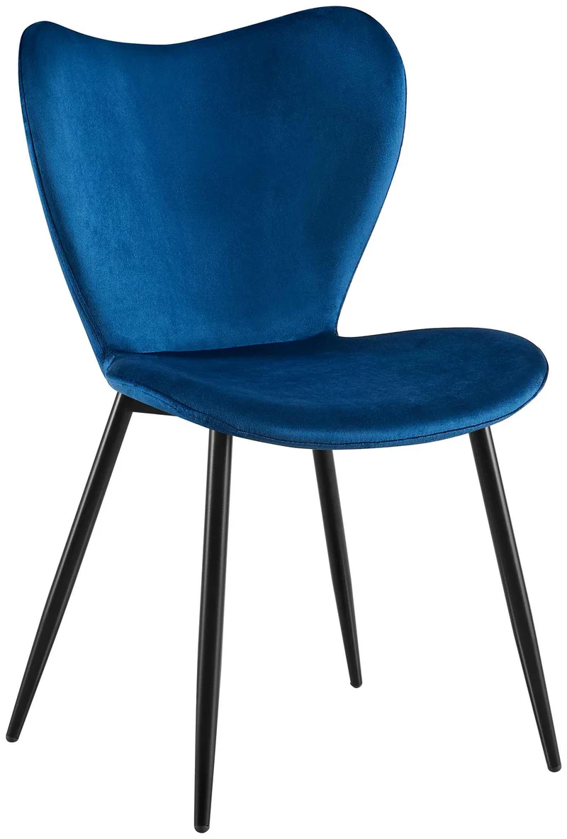 Chaise de salle à manger x1 dossier forme arrondie en papillon en tissu bleu foncé cadre à quatre pieds en métal noir 10_0007525