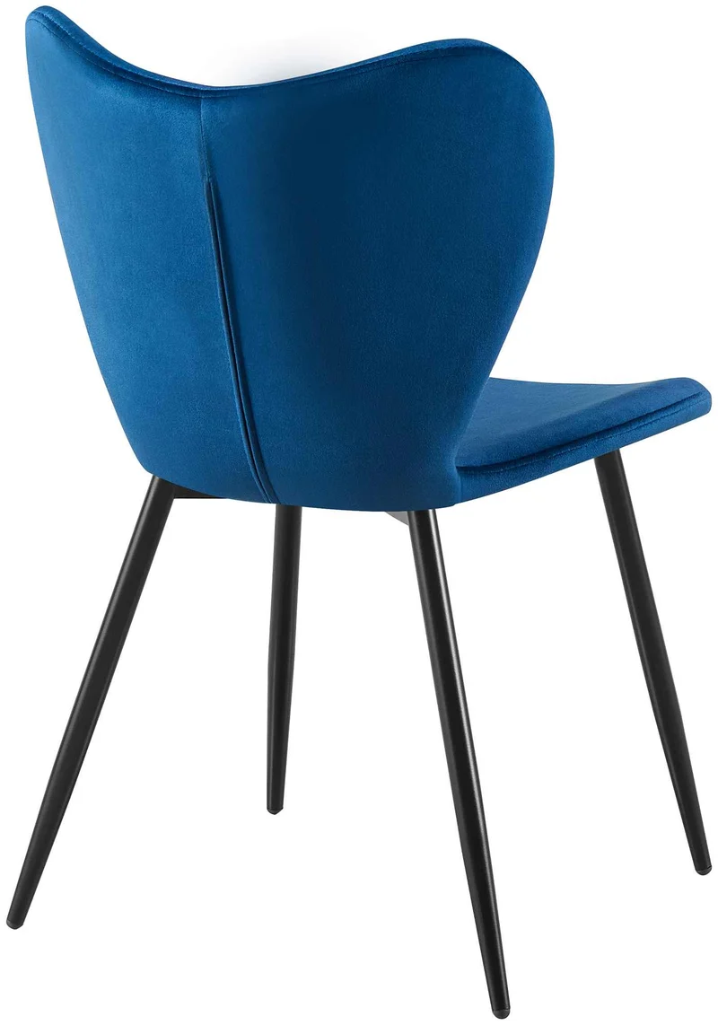 Chaise de salle à manger x1 dossier forme arrondie en papillon en tissu bleu foncé cadre à quatre pieds en métal noir 10_0007525