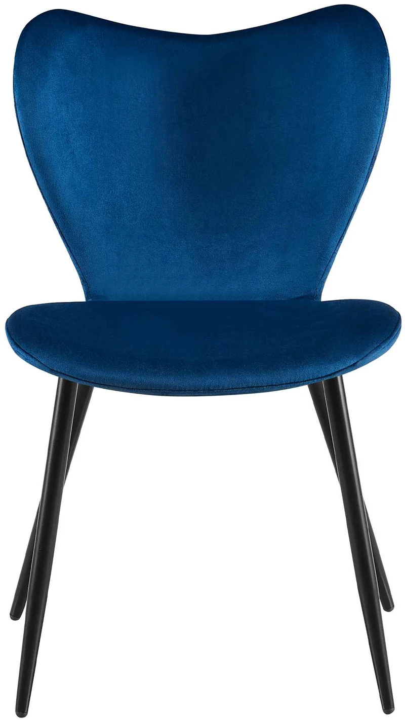 Chaise de salle à manger x1 dossier forme arrondie en papillon en tissu bleu foncé cadre à quatre pieds en métal noir 10_0007525