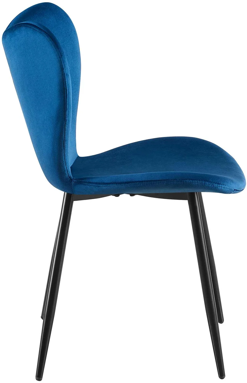 Chaise de salle à manger x1 dossier forme arrondie en papillon en tissu bleu foncé cadre à quatre pieds en métal noir 10_0007525