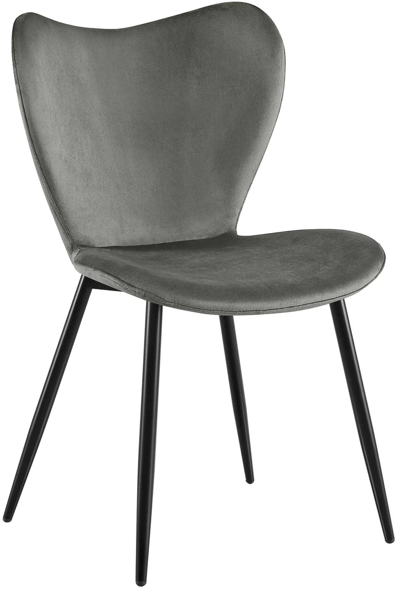 Chaise de salle à manger x1 dossier forme arrondie en papillon en velours gris foncé cadre à quatre pieds en métal noir 10_0007520