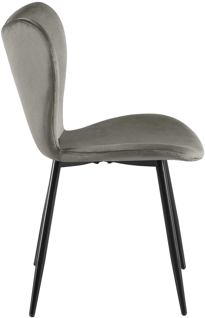 Chaise de salle à manger x1 dossier forme arrondie en papillon en velours gris foncé cadre à quatre pieds en métal noir 10_0007520