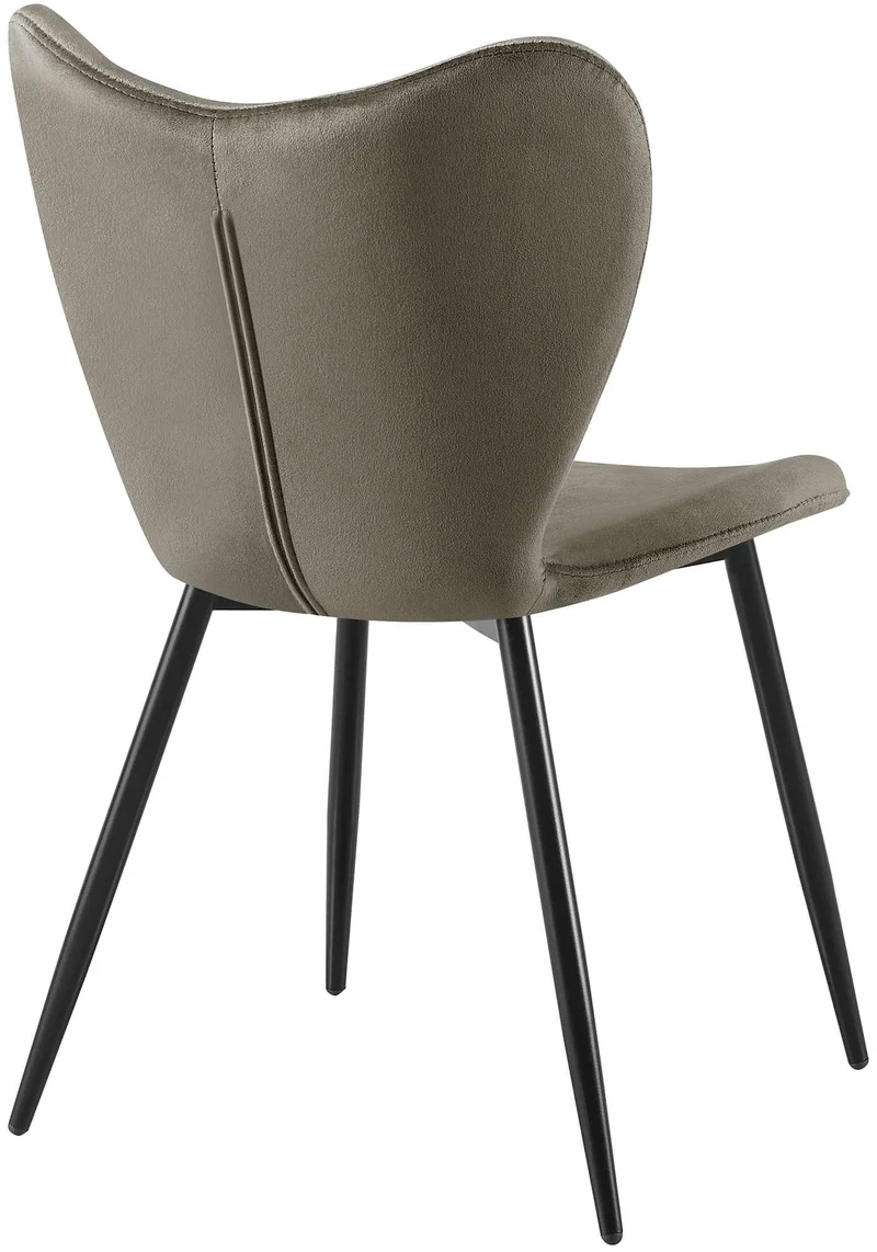 Chaise de salle à manger x1 dossier forme arrondie en papillon en velours gris foncé cadre à quatre pieds en métal noir 10_0007520
