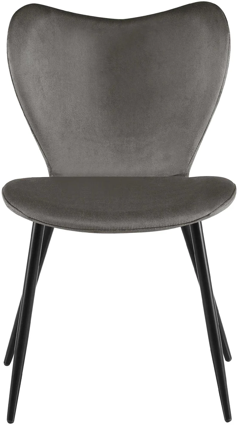 Chaise de salle à manger x1 dossier forme arrondie en papillon en velours gris foncé cadre à quatre pieds en métal noir 10_0007520