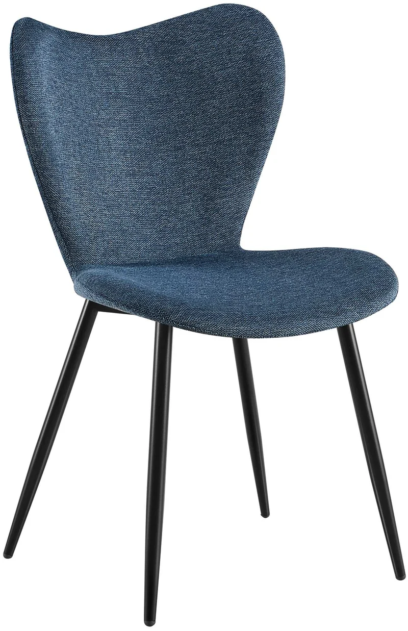 Chaise de salle à manger x1 dossier forme arrondie en papillon en tissu bleu cadre à quatre pieds en métal noir 10_0007515