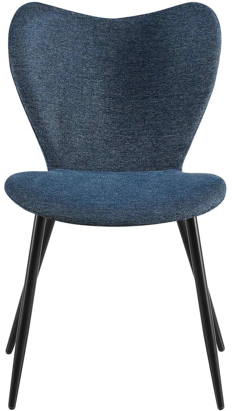 Chaise de salle à manger x1 dossier forme arrondie en papillon en tissu bleu cadre à quatre pieds en métal noir 10_0007515