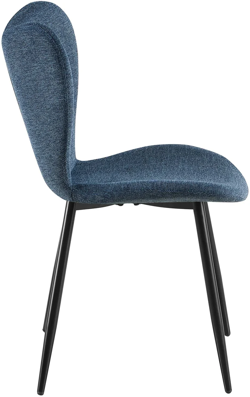 Chaise de salle à manger x1 dossier forme arrondie en papillon en tissu bleu cadre à quatre pieds en métal noir 10_0007515
