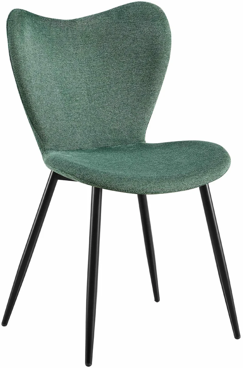 Chaise de salle à manger x1 dossier forme arrondie en papillon en tissu vert cadre à quatre pieds en métal noir 10_0007514