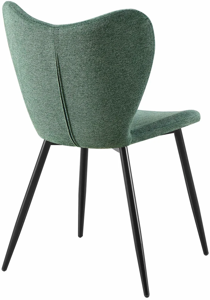 Chaise de salle à manger x1 dossier forme arrondie en papillon en tissu vert cadre à quatre pieds en métal noir 10_0007514