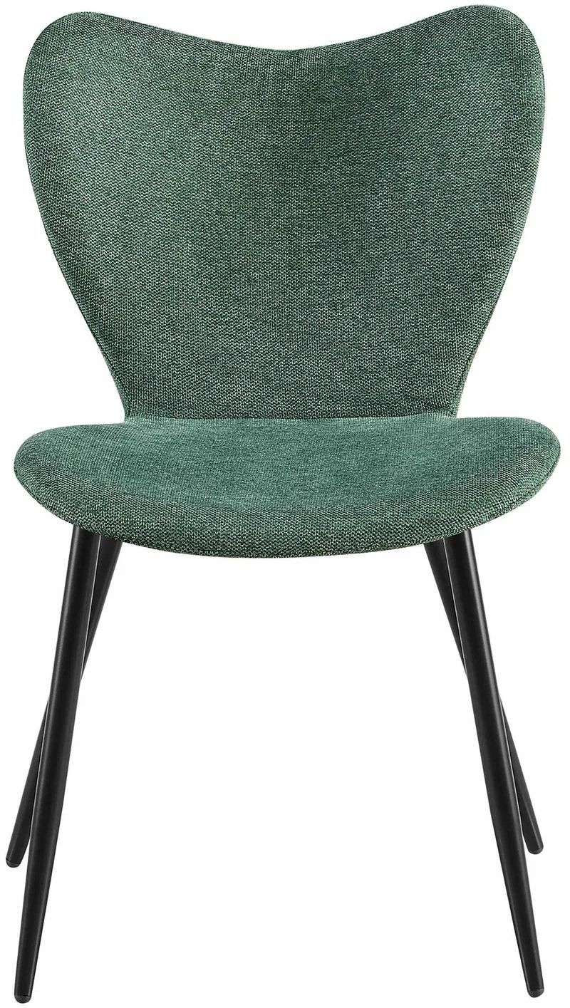 Chaise de salle à manger x1 dossier forme arrondie en papillon en tissu vert cadre à quatre pieds en métal noir 10_0007514