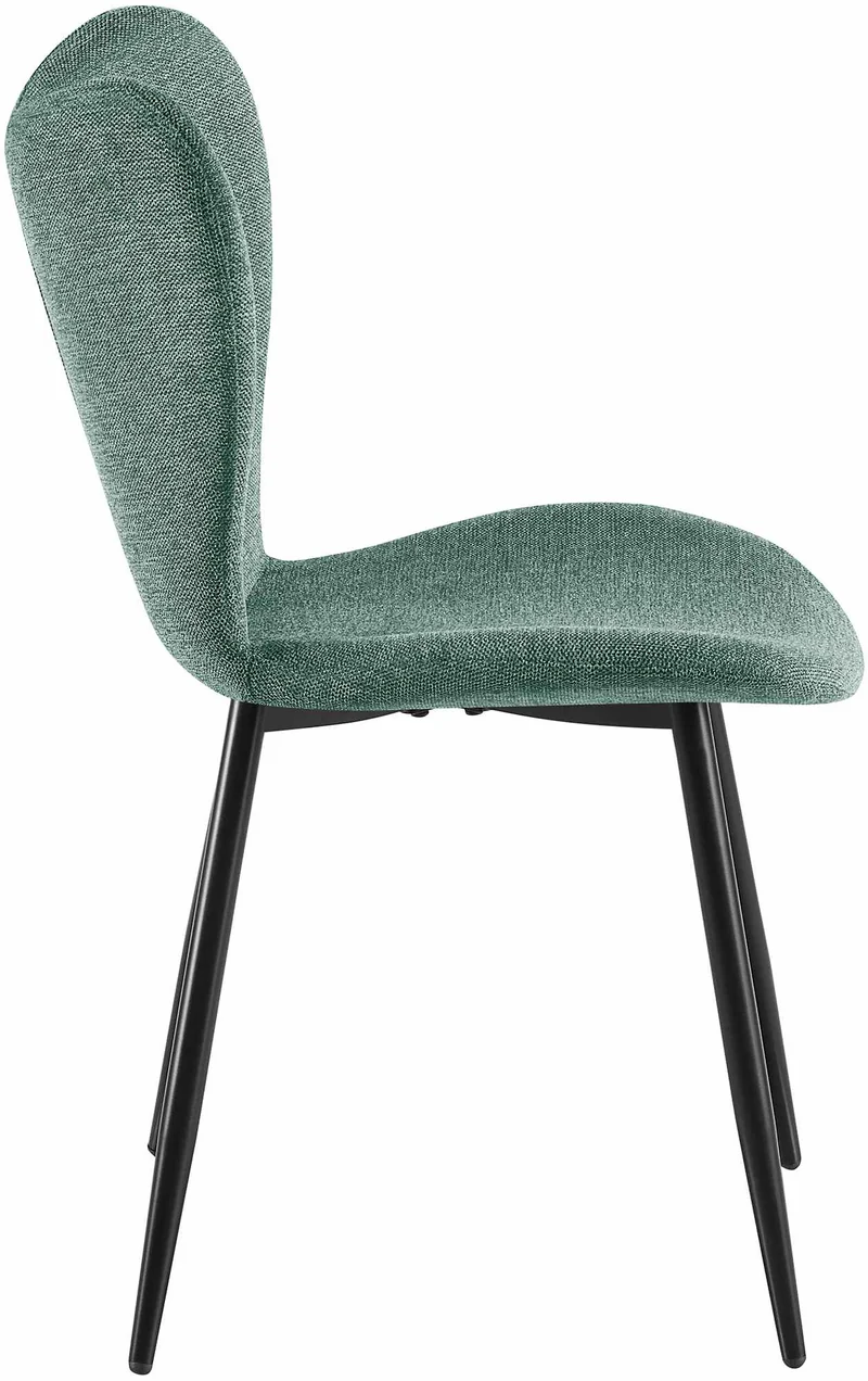Chaise de salle à manger x1 dossier forme arrondie en papillon en tissu vert cadre à quatre pieds en métal noir 10_0007514