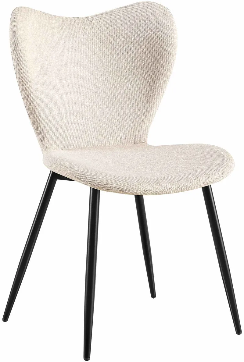 Chaise de salle à manger x1 dossier forme arrondie en papillon en tissu cème cadre à quatre pieds en métal noir 10_0007415