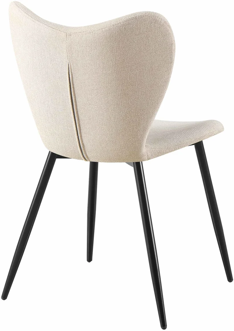 Chaise de salle à manger x1 dossier forme arrondie en papillon en tissu cème cadre à quatre pieds en métal noir 10_0007415