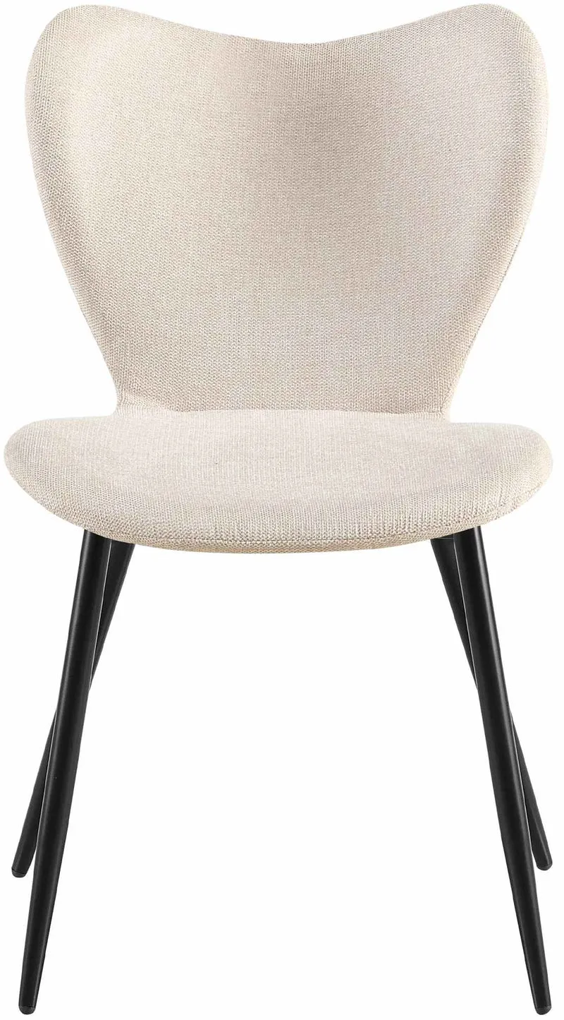 Chaise de salle à manger x1 dossier forme arrondie en papillon en tissu cème cadre à quatre pieds en métal noir 10_0007415