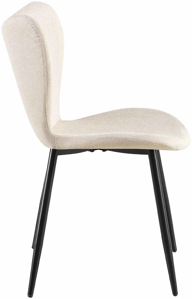 Chaise de salle à manger x1 dossier forme arrondie en papillon en tissu cème cadre à quatre pieds en métal noir 10_0007415