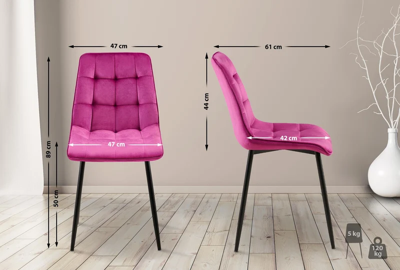 Lot de 2 chaises de salle à manger coutures décoratives carrées en velours violet cadre métal noir 10_0007746