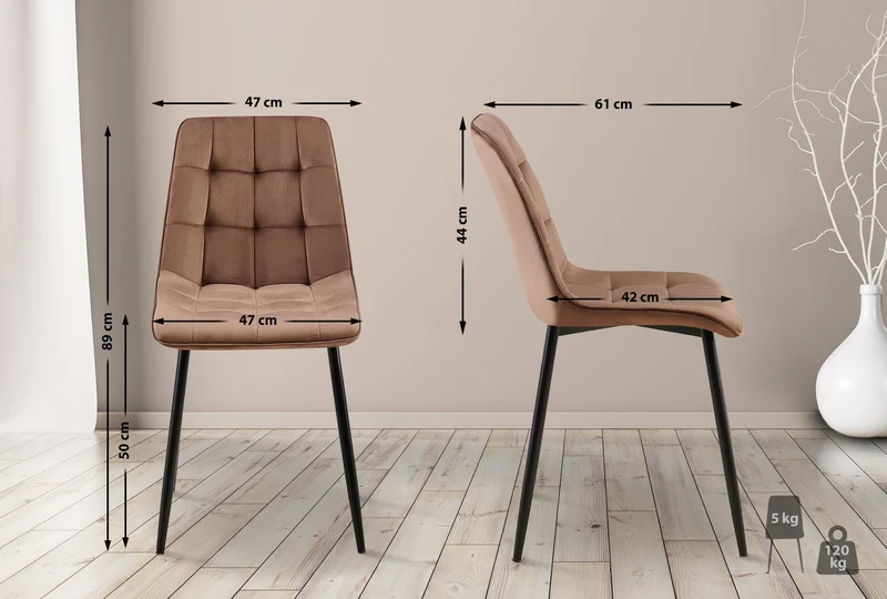 Lot de 2 chaises de salle à manger coutures décoratives carrées en velours marron cadre métal noir 10_0007644