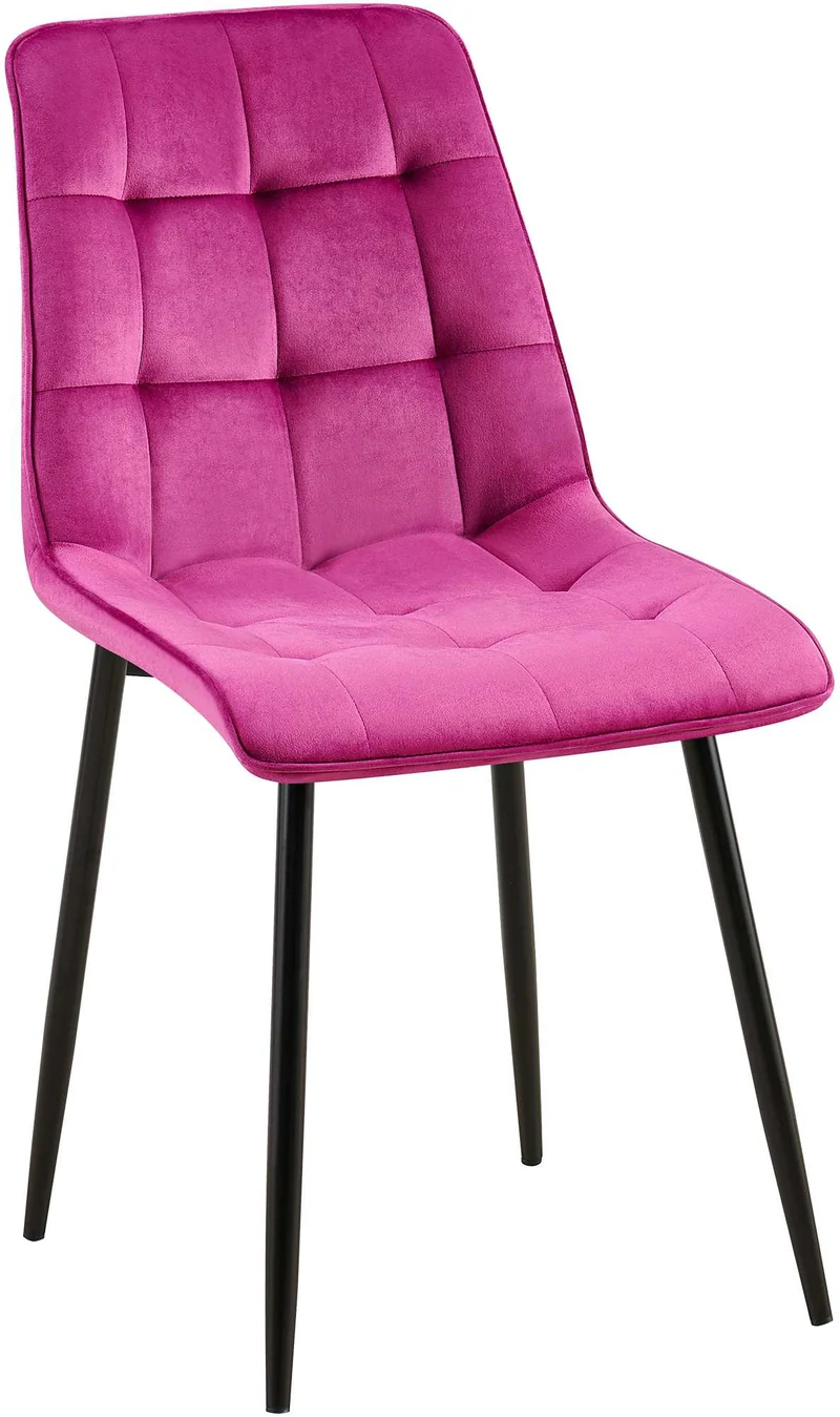 Chaise de salle à manger x1 coutures décoratives carrées en velours violet cadre métal noir 10_0007591