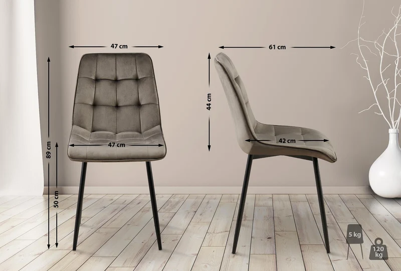 Lot de 2 chaises de salle à manger coutures décoratives carrées en velours gris foncé cadre métal noir 10_0007553