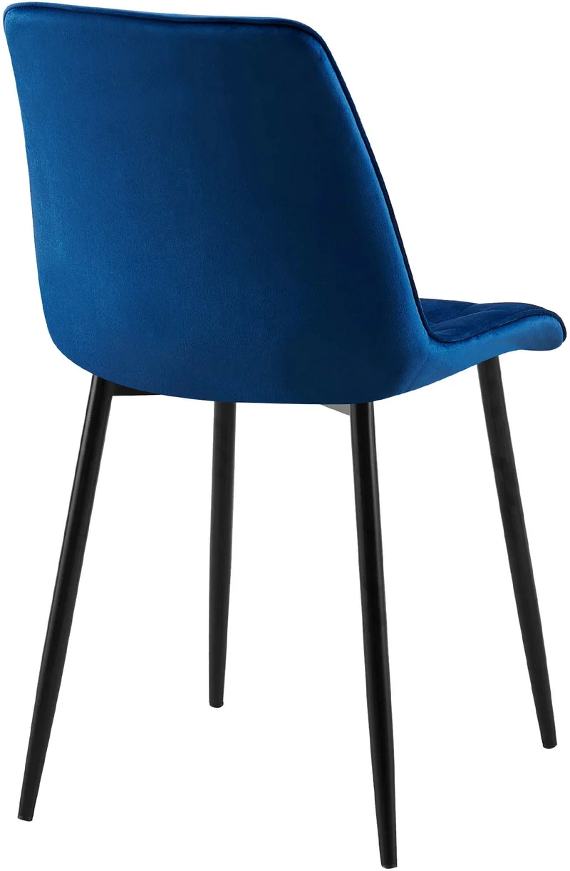 Lot de 2 chaises de salle à manger coutures décoratives carrées en velours bleu cadre métal noir 10_0007502