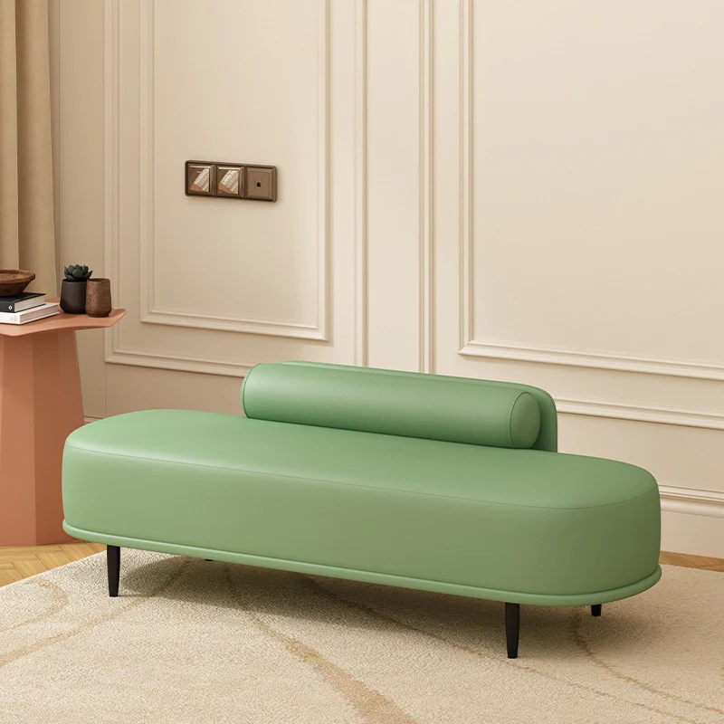 Contemporary Nordic Faux Leather Plywood Carbon Steel Oval Storage Bench With Backrest For Bedroom & Entryway