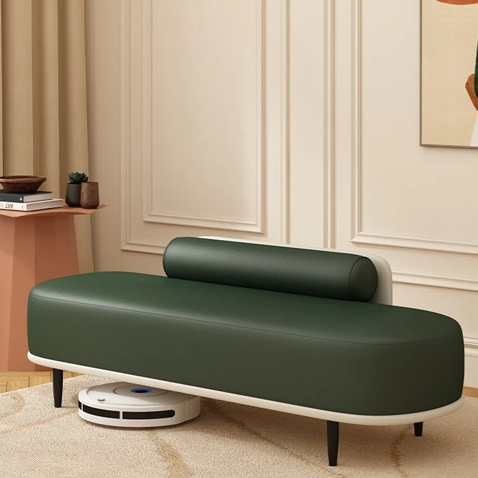 Contemporary Nordic Faux Leather Plywood Carbon Steel Oval Storage Bench With Backrest For Bedroom & Entryway