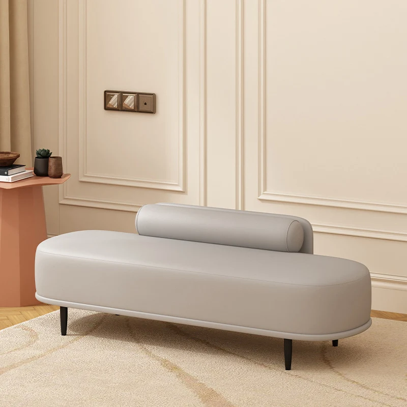 Contemporary Nordic Faux Leather Plywood Carbon Steel Oval Storage Bench With Backrest For Bedroom & Entryway