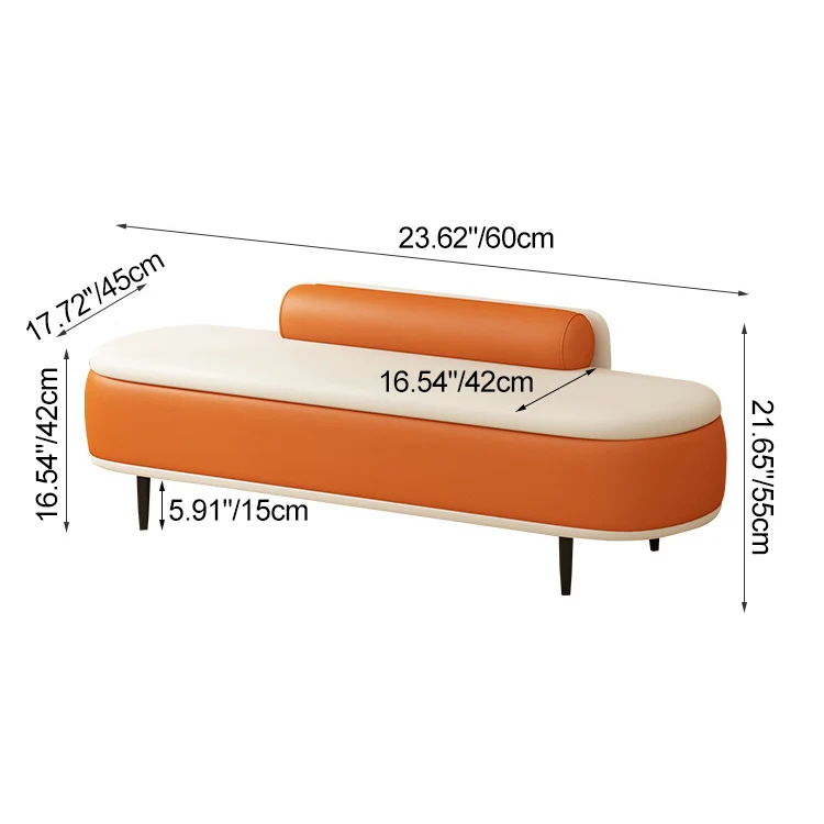 Contemporary Nordic Faux Leather Plywood Carbon Steel Oval Storage Bench With Backrest For Bedroom & Entryway