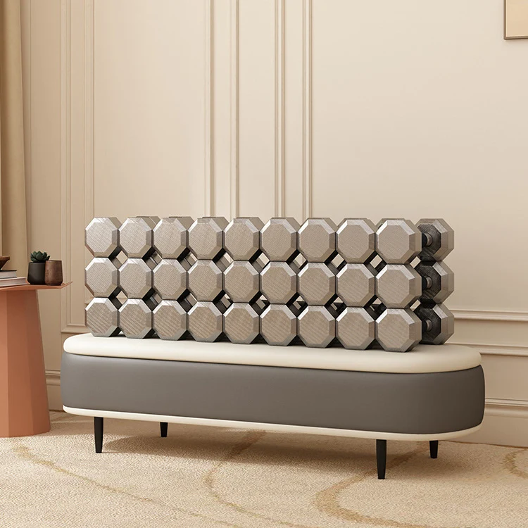 Contemporary Nordic Faux Leather Plywood Carbon Steel Oval Storage Bench With Backrest For Bedroom & Entryway