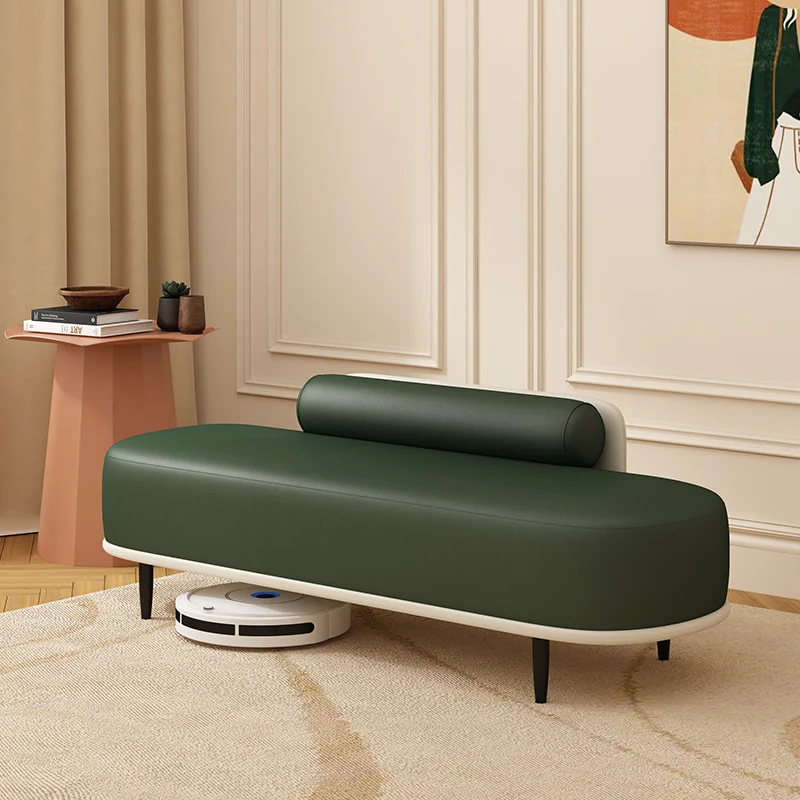 Contemporary Nordic Faux Leather Plywood Carbon Steel Oval Storage Bench With Backrest For Bedroom & Entryway