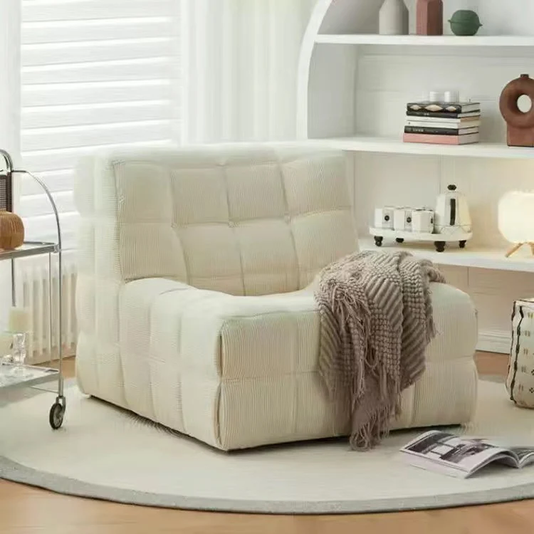 Contemporary Nordic Corduroy Cat Scratch Resistant Leather Sponge Block-Shaped Accent Chair With Backrest For Living Room And Bedroom