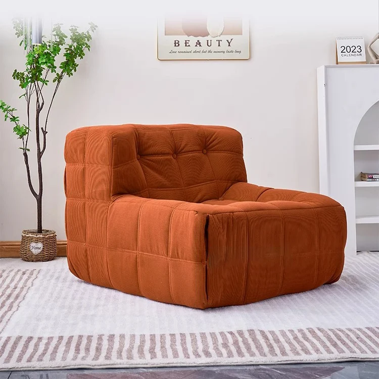 Contemporary Nordic Corduroy Cat Scratch Resistant Leather Sponge Block-Shaped Accent Chair With Backrest For Living Room And Bedroom