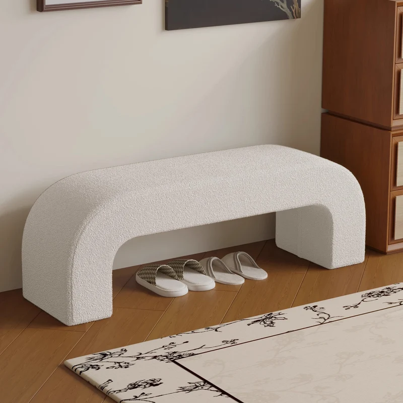 Modern Minimalist Eco-Friendly Engineered Wood Sherpa Fabric And PU Leather Rectangular Bench For Entryway And Living Room