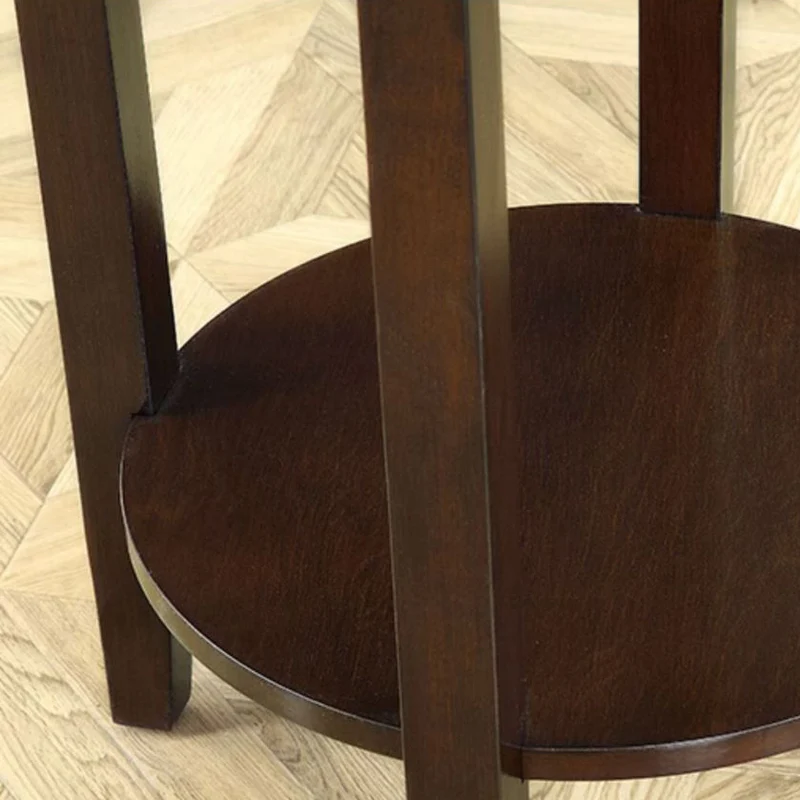 Traditional Chinese MDF Beech Wood Round End Table With 1-Drawer And 2-Tier For Living Room