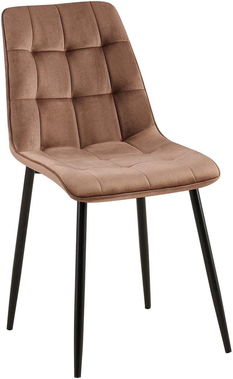 Chaise de salle à manger x1 coutures décoratives carrées en velours marron cadre métal noir 10_0007422